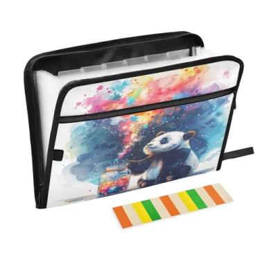 Imagem de Wassud Pasta organizadora de arquivos de papel A4 Acordeão Panda com etiquetas pasta de arquivo expansível com 13 bolsos