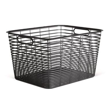 Imagem de Curver Conjunto de 4 cestas decorativas grandes de plástico Aria de 18,8 L – caixas perfeitas para escritório em casa, prateleiras de armário, despensa de cozinha e itens essenciais para todos os