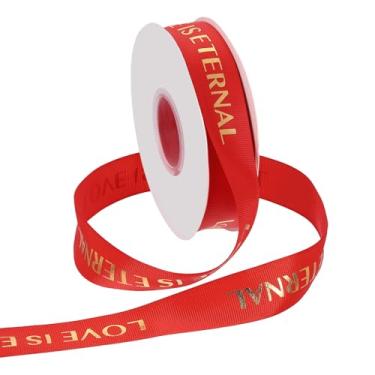 Imagem de PATIKIL Fita de gorgorão personalizada, 2,5 cm x 1,5 m, fita de poliéster Love is Eternal para festas de fim de ano, decoração de casamento, embrulho de presente, vermelha