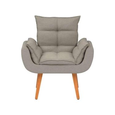 Imagem de Kit 2 Poltronas Opalas Com Puff Redondo Linho Bege