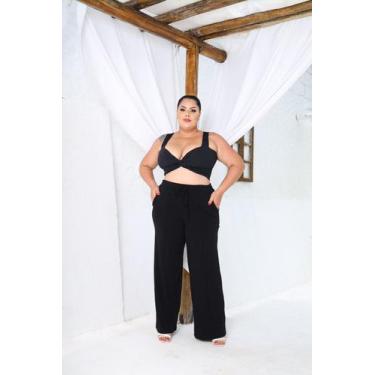 Imagem de Calça Moletom Pantalona Elástico na Cintura com Bolso - luh may, Preto