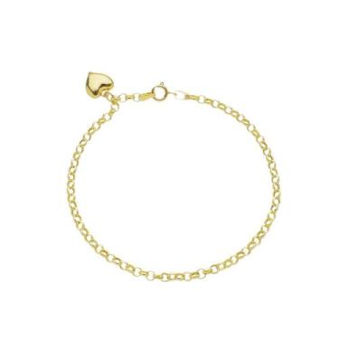 Imagem de Pulseira Feminina Ouro 18k Elo Português Pingente Coração - DR Joias