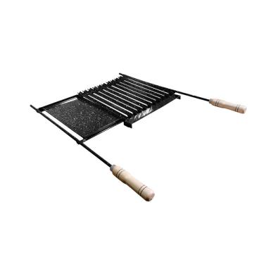 Imagem de Grelha parrilla esmaltada com chapa auxiliar e cabo madeira