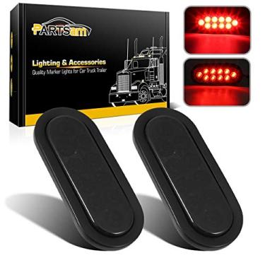 Imagem de Partsam 2 peças de luzes traseiras de reboque de LED vermelho oval de 15 cm, 10 diodos de lentes de fumaça, luzes de freio de freio, argolas e rabos submersíveis 12 V seladas para caminhões de trailer, 6 luzes traseiras de LED oval fumadas