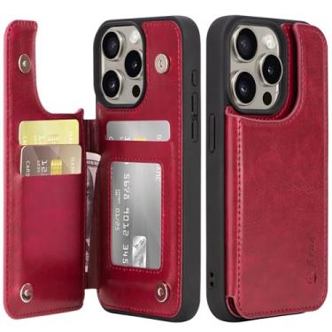 Imagem de Arae Capa para iPhone 15 Pro Max [6,7 polegadas] - Capa carteira com bolsos para cartões de couro PU capa flip traseira para iPhone 15 Pro Max 6,7 polegadas - vinho tinto