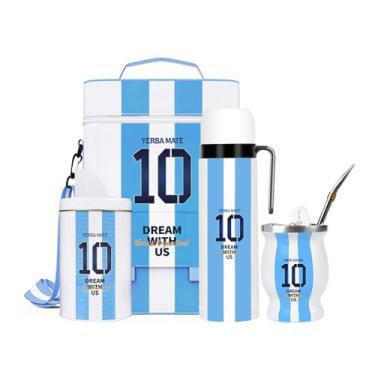Imagem de Kit completo de erva mate – Inclui copo premium Argentina Captain No. 10 Mate, Bombilla (palha), garrafa isolada de 1000 ml, saco Matera, recipiente Yerbero, filtro de chá e conjunto de barbear