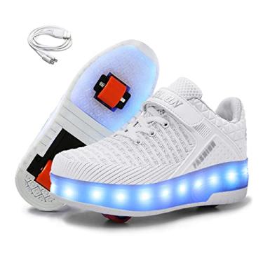 Imagem de Ehauuo Tênis infantil de duas rodas com luzes recarregáveis, patins retráteis, tênis piscando de LED, unissex, meninas, meninos, presente para iniciantes, B - branco, 16