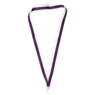 Imagem de PinMart Fita de pescoço multicolorida – Porta-prêmios para medalhas e medalhões – Cordão de fita colorido em branco com clipe