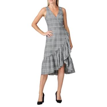 Imagem de Great Jones Vestido Rent the Runway Pre-Loved Houndstooth com babados e bainha, Cinza, 34