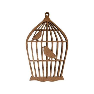 Imagem de Aplique Gaiola Simples 2 Pássaros 7,5x4,6 Kit 50un Mdf Madeira - ATACA
