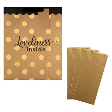 Imagem de Hallmark Embalagem e bolsa de presente para várias ocasiões – 3 folhas de papel de seda dourada e 1 grande bolsa de presente em designs contemporâneos dourados