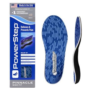 Imagem de PowerStep Pinnacle Wide Fit, suporte de arco neutro, palmilha de ajuste largo para larguras de sapato 3E-6E, fascite plantar alívio da dor, Azul/cinza, Men's 16+