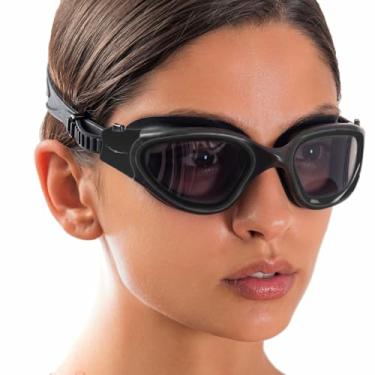 Imagem de AqtivAqua Óculos de natação com visão ampla // Treinos de natação - Água aberta // Interior - Linha externa, All Black-frame Tinted Gray-lenses