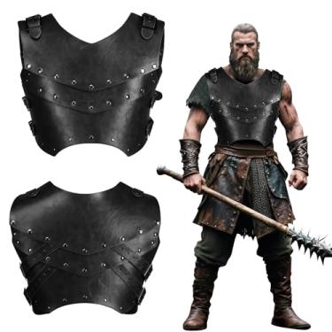 Imagem de JBKN Colete masculino de couro viking medieval renascentista retrô cavaleiro guerreiro para cosplay fantasia de Halloween, Preto, G