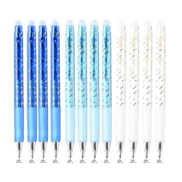 Imagem de BAYTORY 12 canetas de gel apagáveis de ponta fina de 0,7 mm, canetas apagáveis para escrita suave, fácil de fazer com que os erros desapareçam, caneta com borracha para escola, escritório e palavras