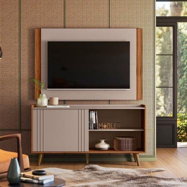 Imagem de Rack com Painel Fresno para Tv 50 Polegadas New Austin Grigio Fosco/Cinamomo Mel