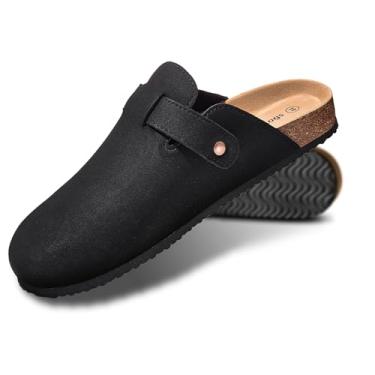 Imagem de KEMISANT Tamancos Masculinos - Sandálias Confortáveis De Camurça, Mules, Chinelos, Sapatos Enfermeira, Batata, Unissex, Palmilha Cortiça Acolchoada (Preto 12 Mulheres/10 Homens)