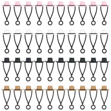 Imagem de 40 peças de chapéu de cowboy de silicone, capas de palha, topos de palha para copo, lindos topos de palha para canudos de 10 mm, acessórios divertidos reutilizáveis, 4 cores