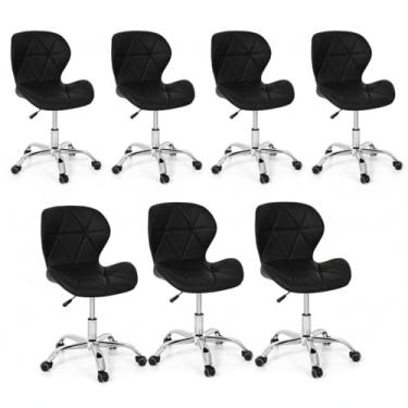 Imagem de DECORESHOP - Kit 7 Cadeiras Office Slim, Giratória, Altura Ajustável, Estofada Geométrica, Base Cromada com Rodízios, Preta