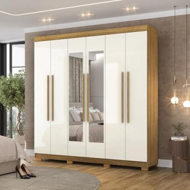 Imagem de Guarda Roupa Casal Doral 6 Portas de Bater 2 com Espelhos 2 Gavetas Nature/OffWhite G98 - Gran Belo