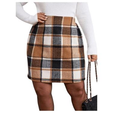 Imagem de Saia MakeMechic, lápis xadrez, elástico, cintura alta, tamanho grande
