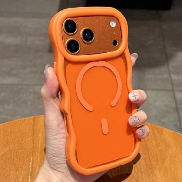 Imagem de UEEBAI Capa magnética para iPhone 16 Pro, compatível com MagSafe, capa transparente com design de moldura ondulada, capa de borda macia, capa protetora de telefone fofa, transparente, fosca, à prova