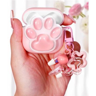 Imagem de Boaretiu Capa para Airpods 4 2024 - Cute Kawaii para mulheres meninas com chaveiro para AirPods 4ª geração, design de pata de gato, feminino, elegante, capa estética bonita para Airpods 4 capa