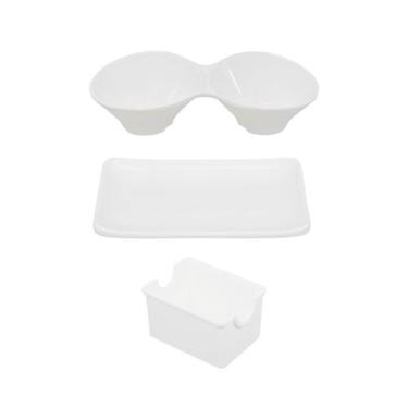 Imagem de Kit Petisco 3 Peças Petisqueira Travessa Porta Sache Bestfer, BRANCO, 
