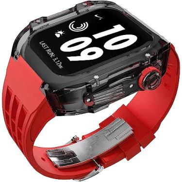 Imagem de GAFNED Pulseira de borracha esportiva transparente transparente com flúor, para Apple Watch 8, 7, 6, 5, 4 SE, 44 mm, 45 mm, ultra 49 mm, capa de cristal de policarbonato rígido, acessórios para