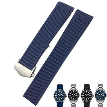 Imagem de IENYU Pulseira de relógio de silicone de borracha de 20 mm, 22 mm, preta, azul e marrom, pulseira impermeável para Tag Heuer CARRERA AQUARACER F1 mergulho (prata azul, 22 mm)
