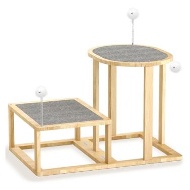 Imagem de Pawaboo Camas e escadas de madeira para gatos com provocadores de gatos e bola suspensa, escada de rede para gatos para camas altas, sofá, cama de rede para arranhadores de gatinhos em 2 degraus