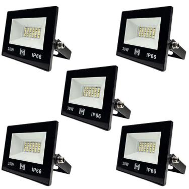 Imagem de Kit 5 Refletor Led 30w Smd Bivolt 6500k Fachada Pavilhão Ip66 Mx-0316