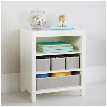 Imagem de Estante de Madeira para Organização Infantil Martha Stewart Branco Linho com 3 Prateleiras e 4 Cestos Reforçados G77103,