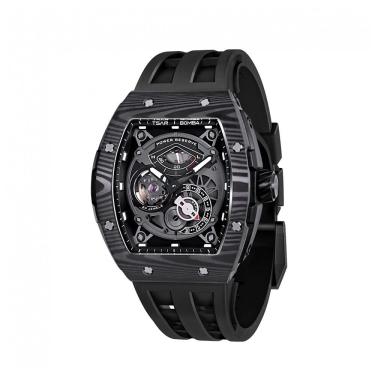 Imagem de TSAR BOMBA Relógio Automático Masculino Esqueleto, Resistente à Água 50M, Pulseira em Fluororubber, Reserva de Energia