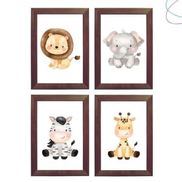 Imagem de Kit 4 Quadros Decorativos Infantil Safari Baby Aquarela - Creative Cat