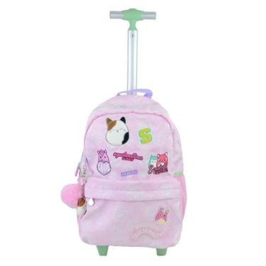 Imagem de  Mochila Rodinhas Squishmallows Escolar Infantil Chaveiro Patch Rosa P