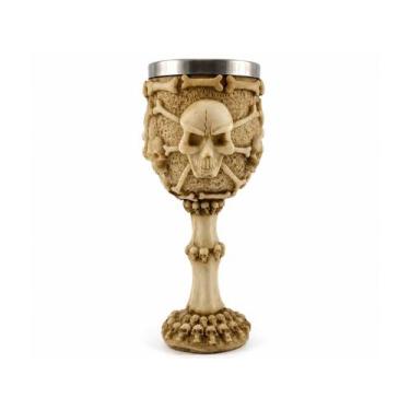 Imagem de Taça Cálice Em Aço Inox e Resina 6 Caveiras Osso Crânio Medieval Rock 
