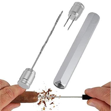 Imagem de Cortador de agulha de charuto multiferramenta de tamanho duplo para charutos com ferramenta para realçador de charutos e ponta à prova de ferrugem 2 em 1, presente prata