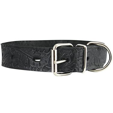 Imagem de Coleira de couro genuíno com estampa floral preta 3 tamanhos (circunferência do pescoço: 26,9-35,56 cm; 2,54 cm de largura)