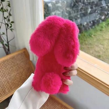Imagem de Para Samsung S22 S21 Plus Ultra Galaxy Z Flip 4 Fold 3 5G Luxury Cute Soft Fur Puff Rabbit Ear Phone Case Cover, hot pink, For Z Fold 3