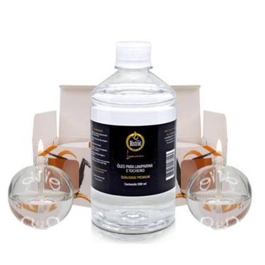 Imagem de Kit 2 Lamparinas Decorativas Bola Incolor + 500Ml De Fluido