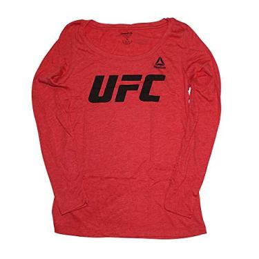 Imagem de Camiseta feminina Reebok com logotipo gráfico oficial do UFC e manga comprida, Red/Black, Small