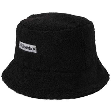 Imagem de niumanery Women Winter Warm Fleece Bucket Hat Letters Label Solid Color Fisherman Cap Black, Preto, as the picture shows
