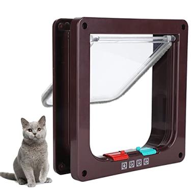 Imagem de Porta do Gato, Porta do Gato de 4 Vias para Portas Internas e Externas, Porta do Cão Pequeno Flap e Porta do Gato, Porta à Prova de Intempéries para Gatos & Cães com Menos de 15 Libras(Marrom, M)