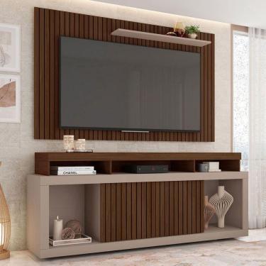 Imagem de Rack com Painel para TV Até 65 Polegadas New Oscar 2 Portas Ripado Marrom/Havana - Caemmun