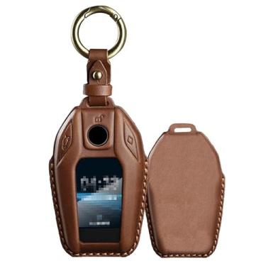 Imagem de HIBEYO Capa de chave de couro para BMW 5 6 7 Series G01 G11 G12 G30 G31 X3 X4 X5 730li 740li 750li Display LCD Smart Key Accessories com chaveiros Capa protetora de chave de carro - marrom