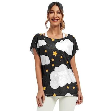 Imagem de Camiseta feminina de manga curta Star White Cloud, plus size, camisetas de manga curta, camisetas folgadas, Estrela branca e nuvem, G