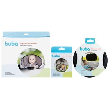Imagem de Kit Espelho Retrovisor Oval Banco Traseiro Bebê Conforto Cadeirinha Carro, Espelho Retrovisor Dianteiro Pequeno e Kit Protetor Solar com Ventosas Buba (Protetor Solar Blackout)