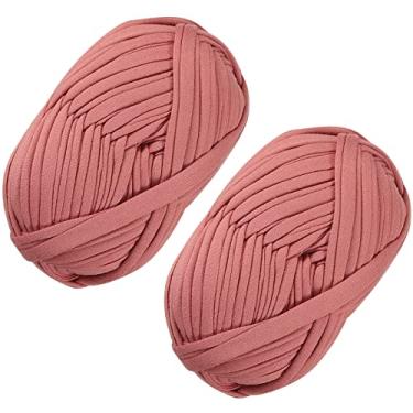 Imagem de 2 peças de fio de camiseta tecido elástico fio de crochê para tricô DIY, fio de espaguete grosso para mão bolsa DIY cobertor almofada projetos de crochê, decoração de casa (bege rosa)