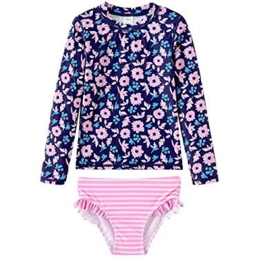 Imagem de UMELOK Conjuntos Rash Guard para bebês e meninas com calcinha de biquíni, Azul-marinho/rosa, cravo, 4 Anos